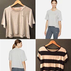 Lot of 2 "NEW" Cropped Round Neck Short Sleeve Shirts Gray Black Beige